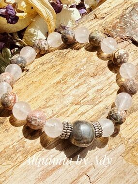 Rose Quartz and silver Beaded Bracelet
